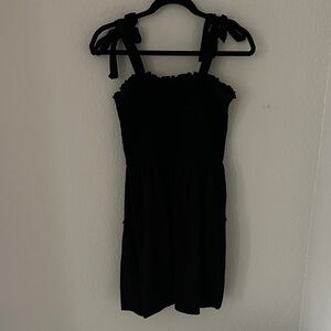 Smocked Black Sleeveless Dress with Adjustable Bow Straps Size L